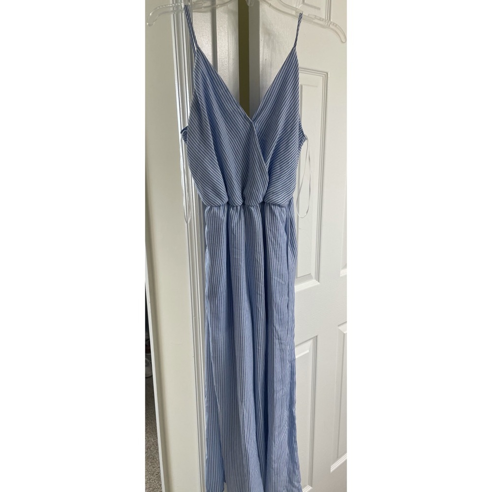 Blue and white striped jumpsuit
